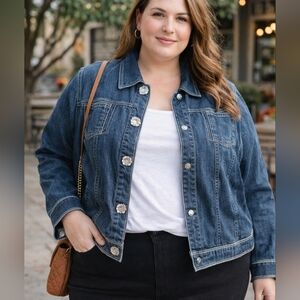 ✨ Westbound Woman Rhinestone Button Denim Jacket | 3X Plus Size ✨